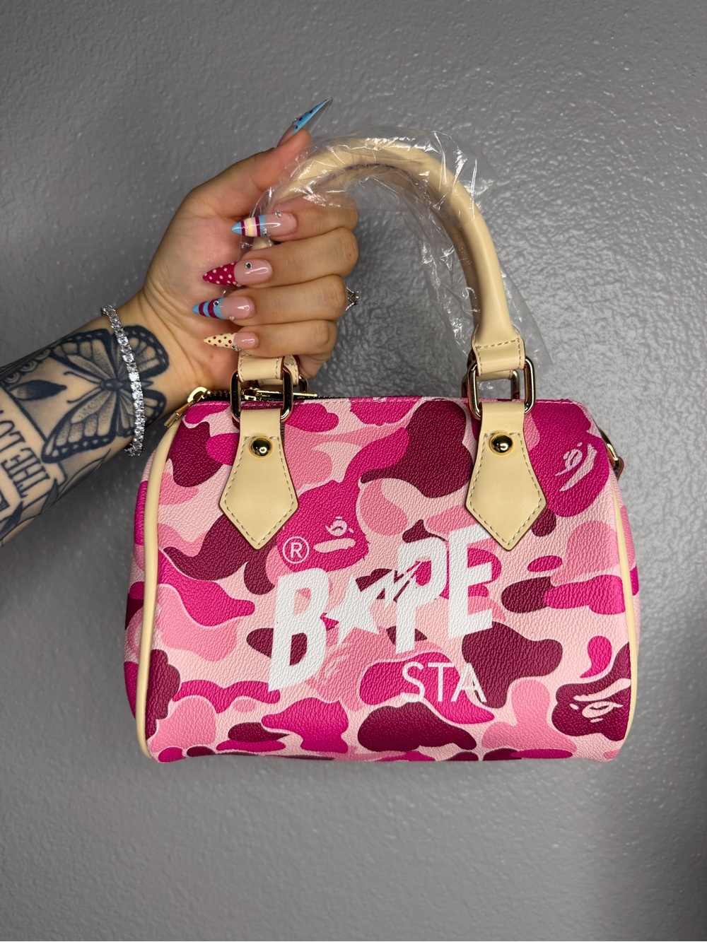 Bape pink camo bag, purse